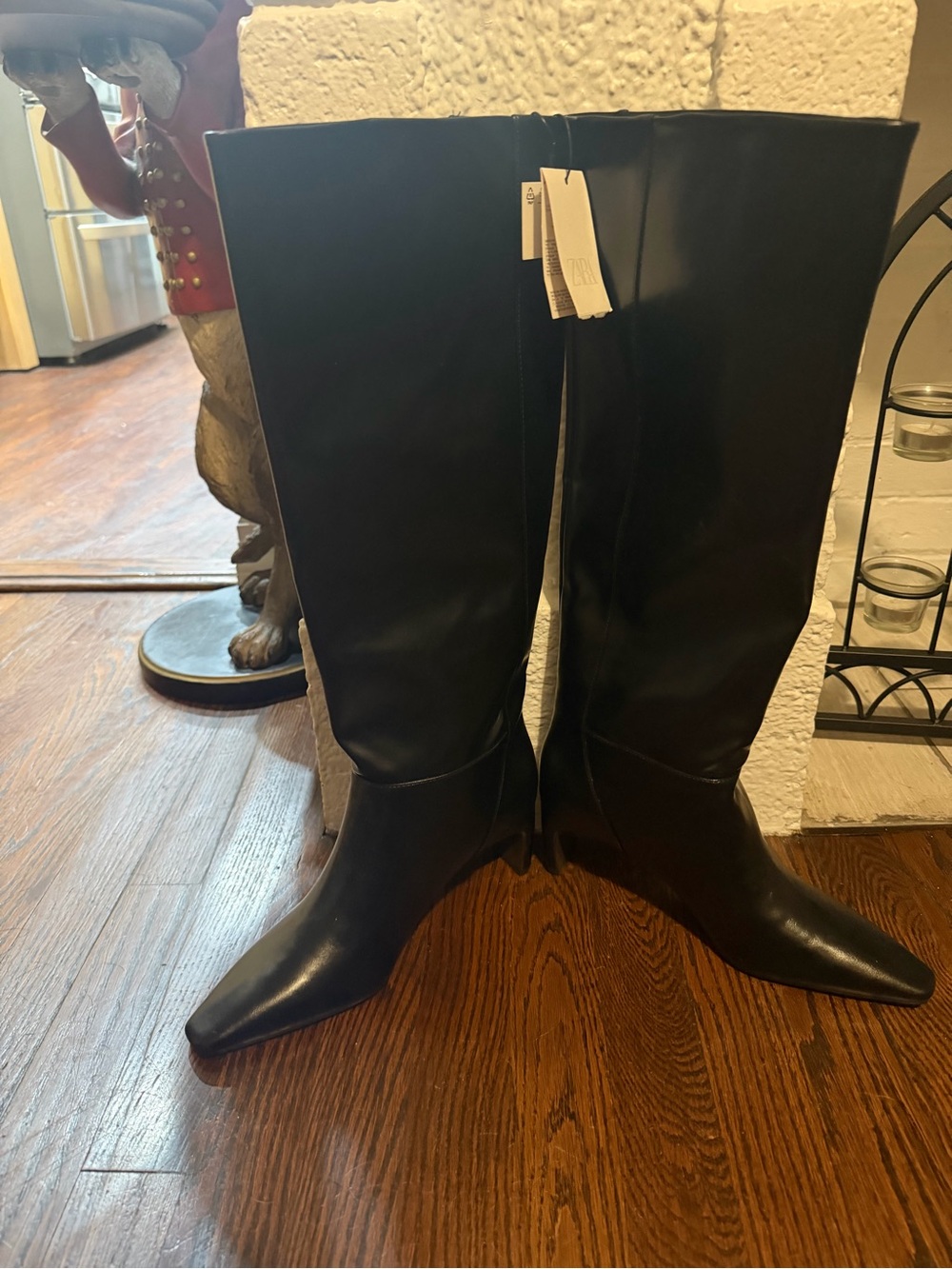 NWT! Zara black heeled pull-on knee boots. Size 8.